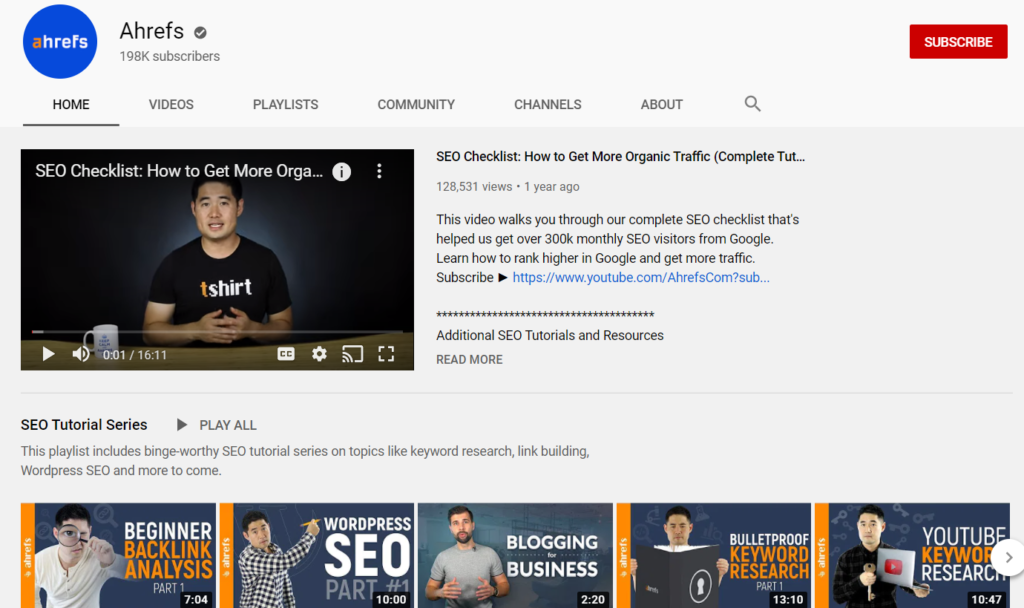 Ahrefs Youtube channel.