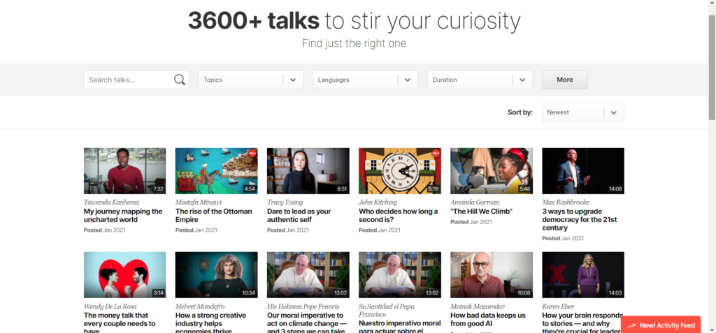 Special content is added to ted talks. Content curation takes place in the ted talks platform