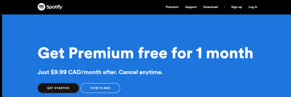 Spotify uses a call to action. Their CTA implies premium content and a risk free offer. They market their services by offering a free month or service.