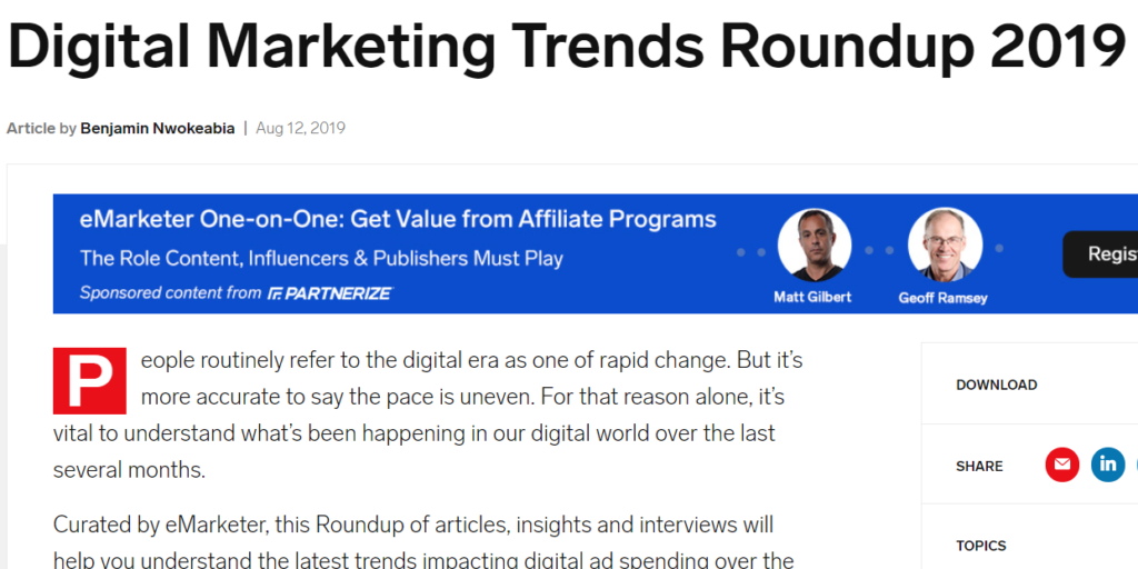 Digital marketing roundup. Example of a digital marketing roundup.